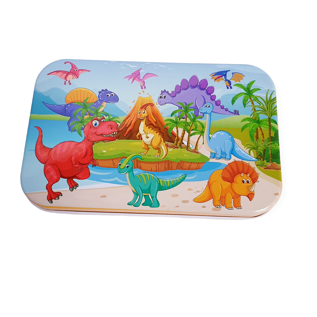 Mini dėlionė metalinėje dėžutėje "Dinozaurai"