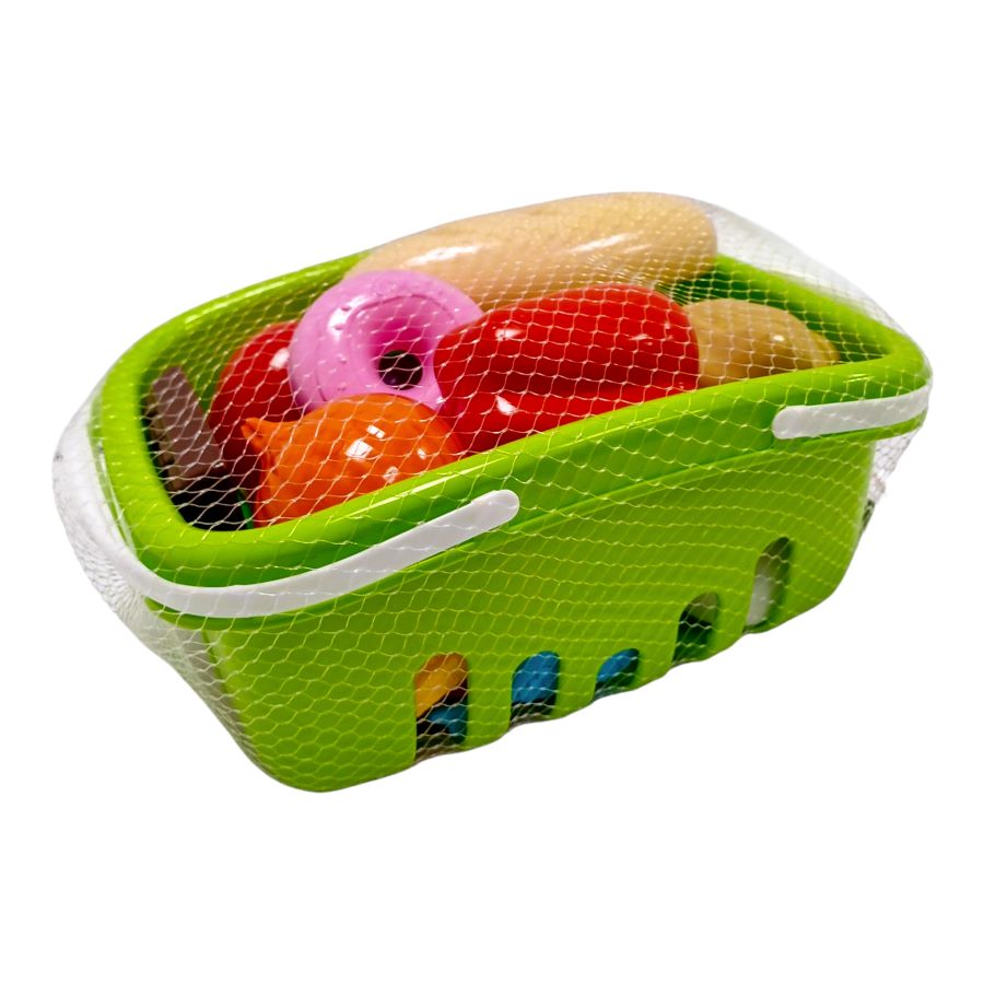 Žaislinių maisto produktų rinkinys krepšelyje