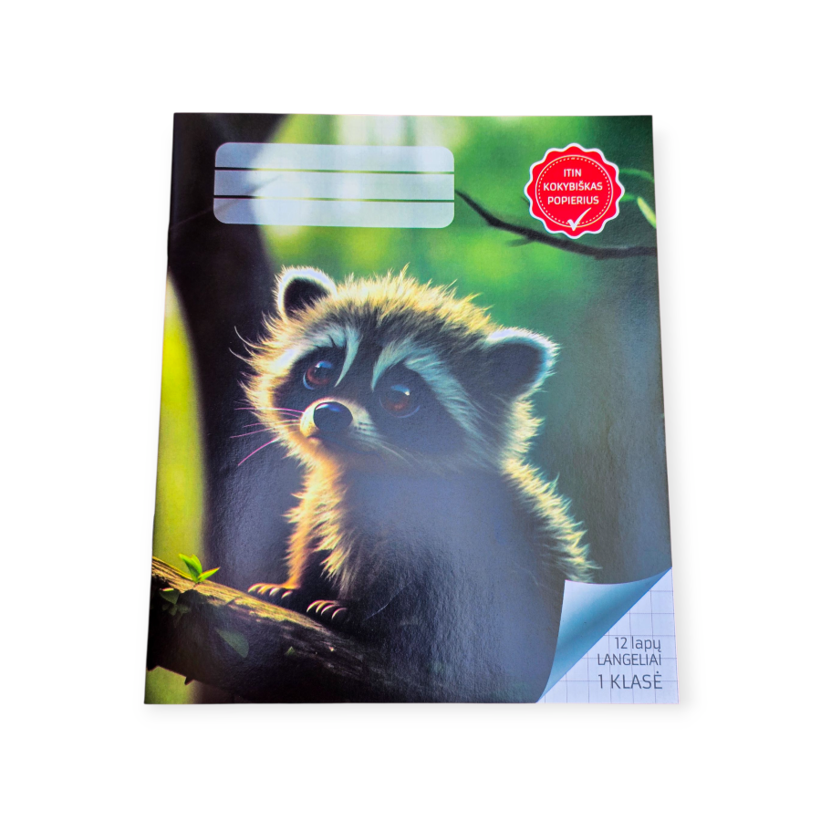 Sąsiuvinis 1 klasei langeliais "Meškėnas"