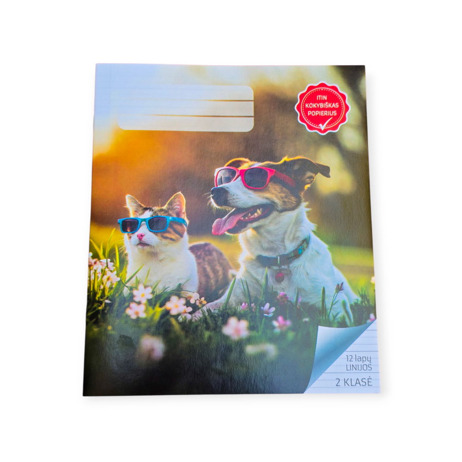 Sąsiuvinis 2 klasei linija "Šuniukas su kačiuku"
