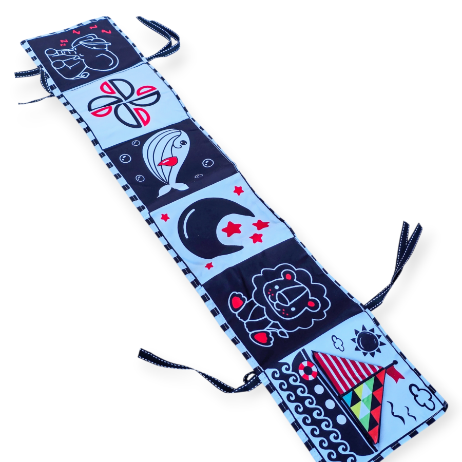 Sensorinė knygelė "Juoda, balta, raudona"