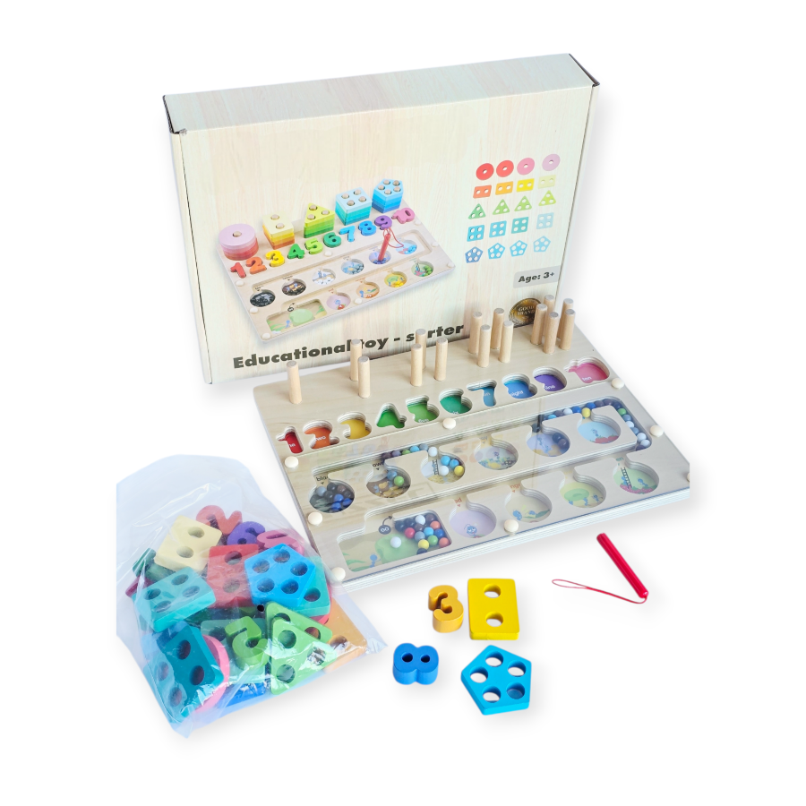 Medinis lavinamasis žaislas "Rūšiuoklis su labirintu"